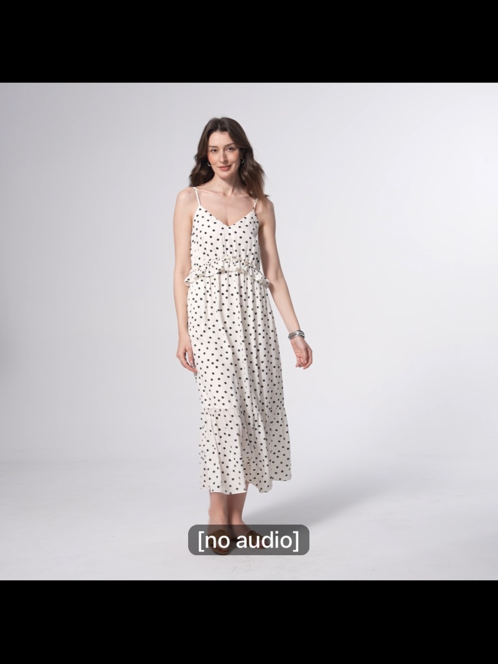 A new day polka dot V-Neck Midi Dress with Ruffle Waist - White/Black
